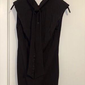 Calvin Klein Elegant Black Dress Mock Neck Short Sleeve Embroidered Tie BNWOT